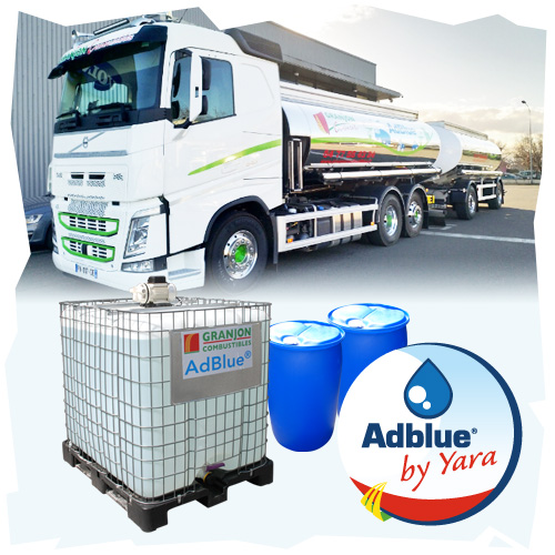 Camion de livraison d'Adblue, IBC 1000l et futs 200l